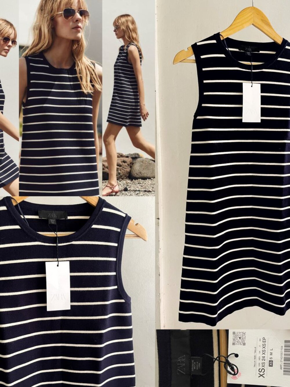 Zara Striped Knit Dress Sleeveless Medium New with Tags Navy White